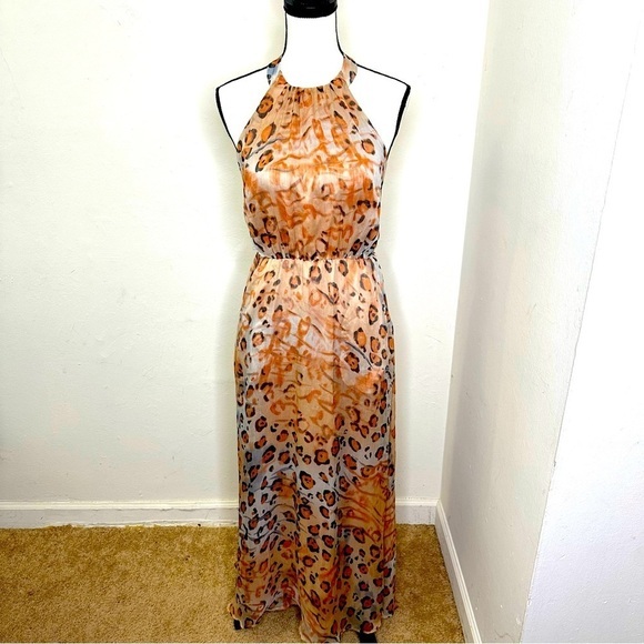 Jessica Simpson Maxi Long Dress Women Halter Neck animal Print Size XSmall‎ Tan - Picture 1 of 16